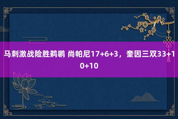 马刺激战险胜鹈鹕 尚帕尼17+6+3，奎因三双33+10+10